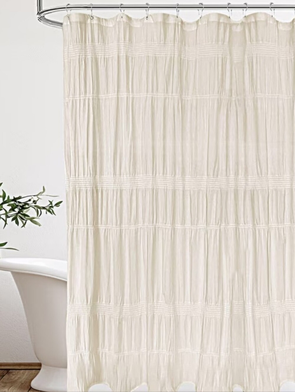 Cream Textured Fabric Shower Curtain – Neutral Bath Accent